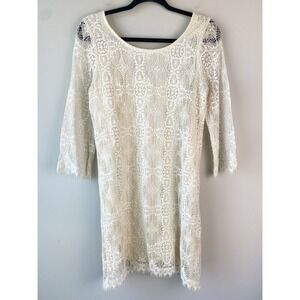 Uncle Frank Lace Mini Dress S Cream Sheer Fairycore Boho Shift Romantic Festival